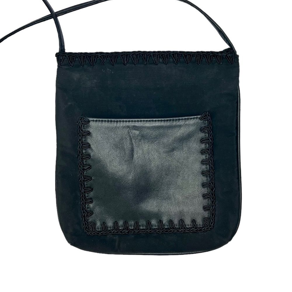 Vintage Ellen Tracy/Linda Allard Black Rope Piping Small Crossbody Festival Bag